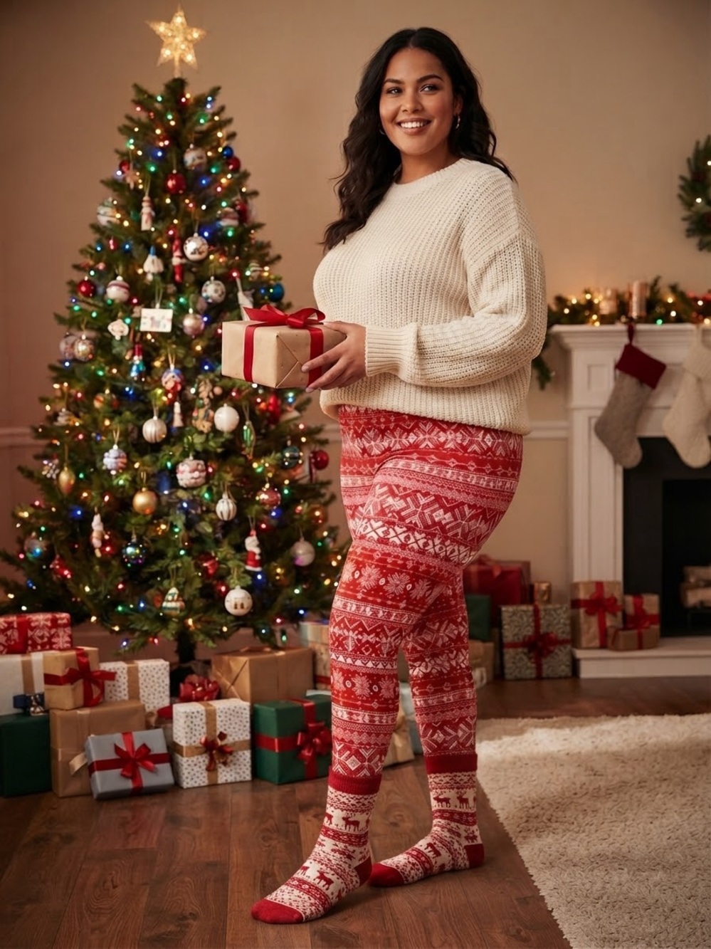 Bobbie Brooks Red Fair Isle Holiday Leggings